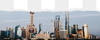 Shanghai city skyline png border, torn paper design, transparent background