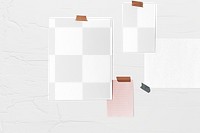 Paper collage png mockup, white wall, transparent design