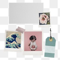 Png aesthetic mood board sticker, instant photo, transparent background