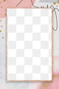 Png elegant rectangular frame pink, gold glitter, transparent background