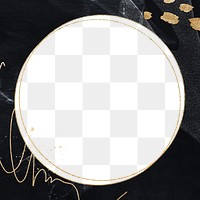 Png elegant circular frame black, gold glitter, transparent background