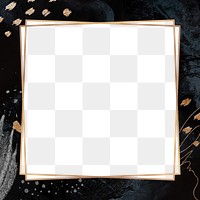 Png elegant square frame black, gold glitter, transparent background