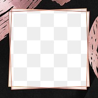 Png square frame metallic pink Memphis, brush stroke, transparent background