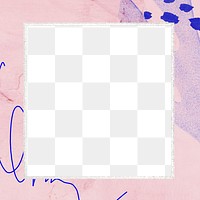 Square frame png pink Memphis brush stroke, transparent background