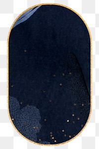 Blue aesthetic png oval frame, gold design, transparent background