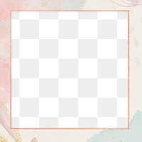 Png square frame pastel marble watercolor, rose gold, transparent background