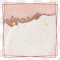 Square frame png elegant pink watercolour design, gold, transparent background