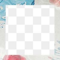 Square frame png pink blue watercolour design, transparent background