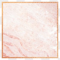 Png square frame pink watercolour marble design, gold, transparent background