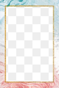 Png rectangular frame pastel watercolour marble design, gold, transparent background