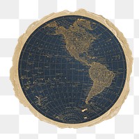 Globe png sticker, ripped paper, transparent background