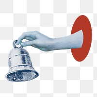 Hand ringing bell png sticker, social media remix, transparent background