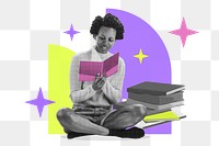 Reading woman png sticker, education transparent background