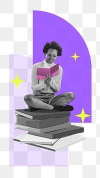 Reading woman png sticker, education transparent background