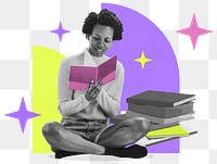 Reading woman png sticker, education transparent background