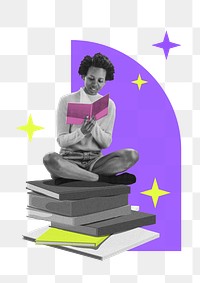 Reading woman png sticker, education transparent background