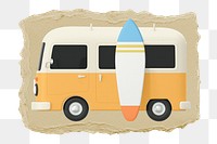 3D minivan png sticker, ripped paper, transparent background