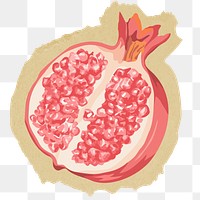 Pomegranate fruit png sticker, ripped paper, transparent background