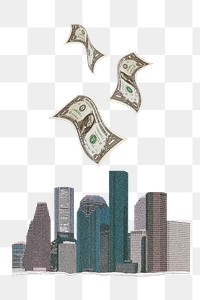 Money flying city png, real estate collage element on transparent background