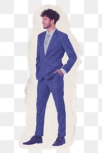 Businessman png in blue suit ripped collage element on transparent background