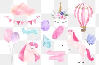 Aesthetic feminine png sticker, watercolor design set in transparent background