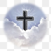 Christian Cross png sticker, Christianity aesthetic sky badge on transparent background