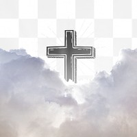 Christian cross png sky, transparent background with clouds