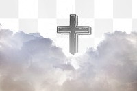 Christian cross png sky, transparent background with clouds