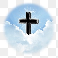 Christian Cross png sticker, Christianity aesthetic sky badge on transparent background