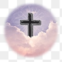 Christian Cross png sticker, Christianity aesthetic sky badge on transparent background