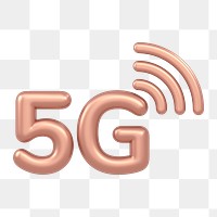 5G icon  png sticker, 3D rose gold design, transparent background