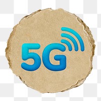 5G network  png sticker,  3D ripped paper, transparent background