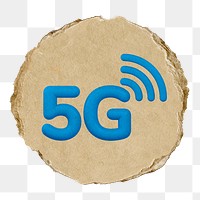 5G network  png sticker,  3D ripped paper, transparent background