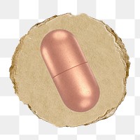 Pink capsule  png sticker,  3D ripped paper, transparent background