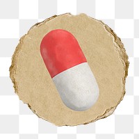 Capsule medicine  png sticker,  3D ripped paper, transparent background