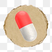 Capsule medicine  png sticker,  3D ripped paper, transparent background