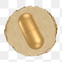 Gold capsule  png sticker,  3D ripped paper, transparent background