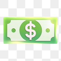 Money icon  png sticker, 3D neon glow, transparent background