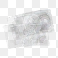 Money icon  png sticker, 3D crystal glass, transparent background