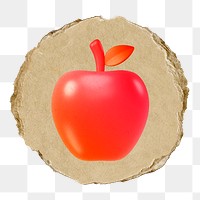 Red apple  png sticker,  3D ripped paper, transparent background