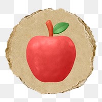 Red apple  png sticker,  3D ripped paper, transparent background