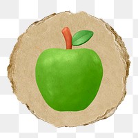 Green apple  png sticker,  3D ripped paper, transparent background