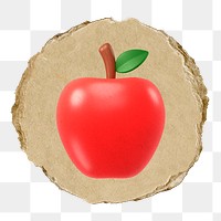 Red apple  png sticker,  3D ripped paper, transparent background