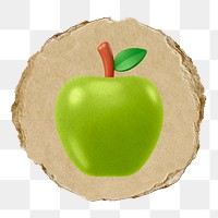 Green apple  png sticker,  3D ripped paper, transparent background