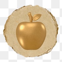 Gold apple  png sticker,  3D ripped paper, transparent background