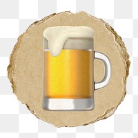 Beer glass   png sticker,  3D ripped paper, transparent background