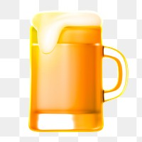 Beer glass icon  png sticker, 3D neon glow, transparent background