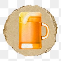 Beer glass   png sticker,  3D ripped paper, transparent background