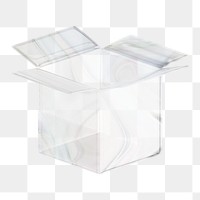 Open box icon  png sticker, 3D crystal glass, transparent background