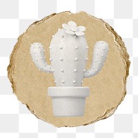 White cactus  png sticker,  3D ripped paper, transparent background